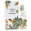 Luxurious Salvatore Ferragamo Foreste Di Seta 3.4 oz unisex Eau De Parfum. Clear bottle and white box with vibrant botanical leaf and berry art.