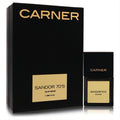 Carner Sandor 70's unisex eau de parfum, 1.7 oz. Black glass bottle and box with bold gold labels, evoking 70's glamour.