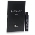Dior Sauvage Elixir .03 oz men's fragrance sample vial. Sleek dark blue bottle, elegant black packaging with silver text.
