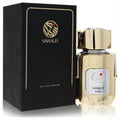 Sawalef Empire 3.4 oz unisex Eau De Parfum in a luxurious gold bottle with a silver label, beside its elegant black and gold box.