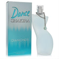 Shakira Dance Diamonds 2.7 oz EDT. Curvy frosted blue bottle with a sparkling chain, paired with its vibrant blue box.