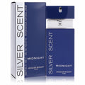 Sophisticated Silver Scent Midnight 3.4 oz EDT by Jacques Bogart. Sleek deep blue bottle, silver cap, presented with matching box.