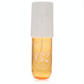 Experience Sol De Janeiro Cheirosa 62 perfume mist. 3 oz clear bottle, golden liquid, bold pink '62' label, and white cap.