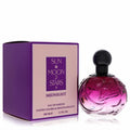 Sun Moon Stars Midnight 3.3 oz EDP. Sculpted purple glass bottle with black cap, next to its elegant dark purple box.