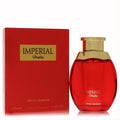 Vibrant red Swiss Arabian Imperial Arabia 3.4 oz unisex perfume bottle with sleek curved design, elegant gold cap, and matching box.