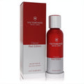 Victorinox Swiss Army Classic Red Edition 3.4 oz EDT spray. Bold red bottle with silver base and textured cap, presented with its matching box.