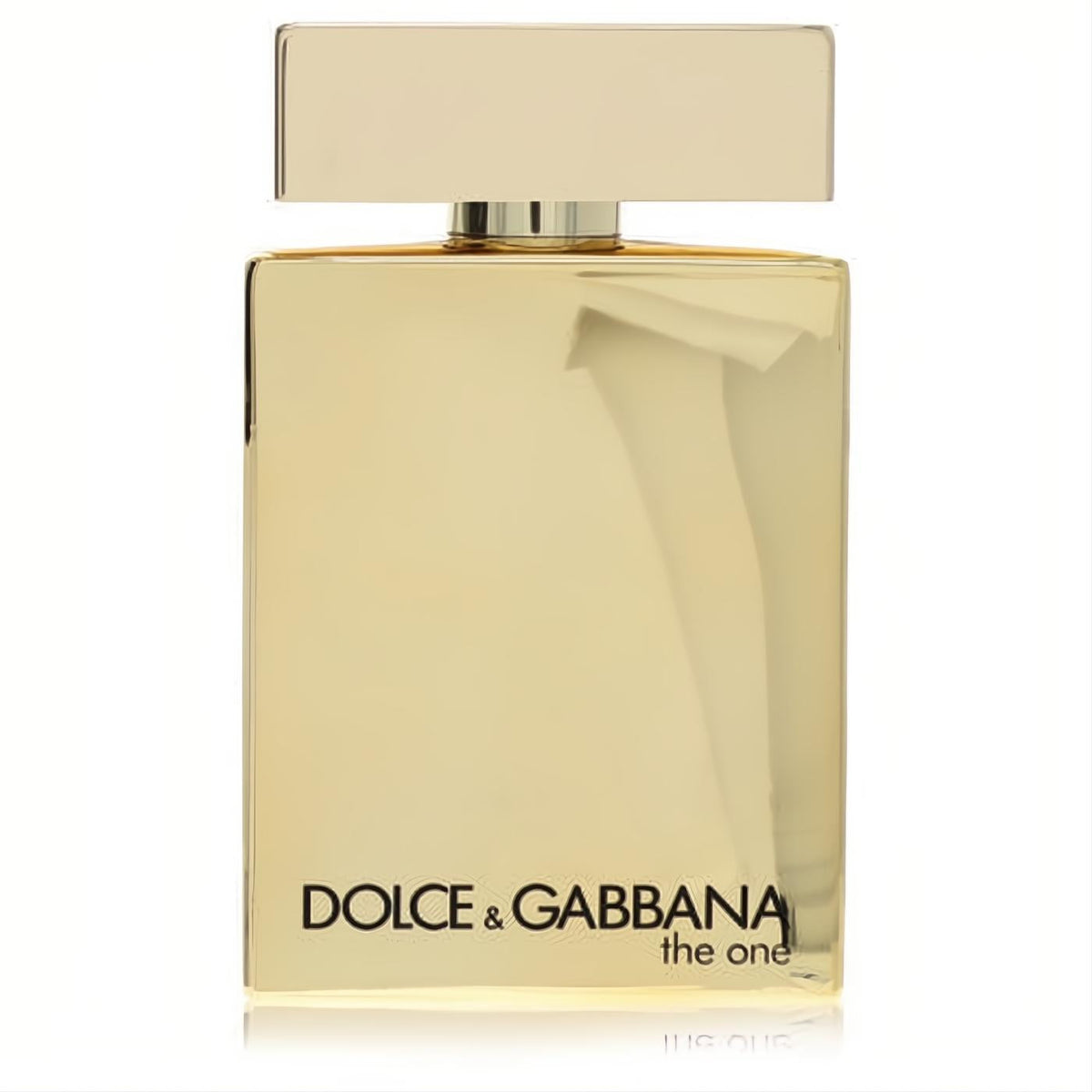 Luxurious Dolce & Gabbana The One Gold 3.4 oz men's intense spray. Striking rectangular gold glass bottle with matching cap.