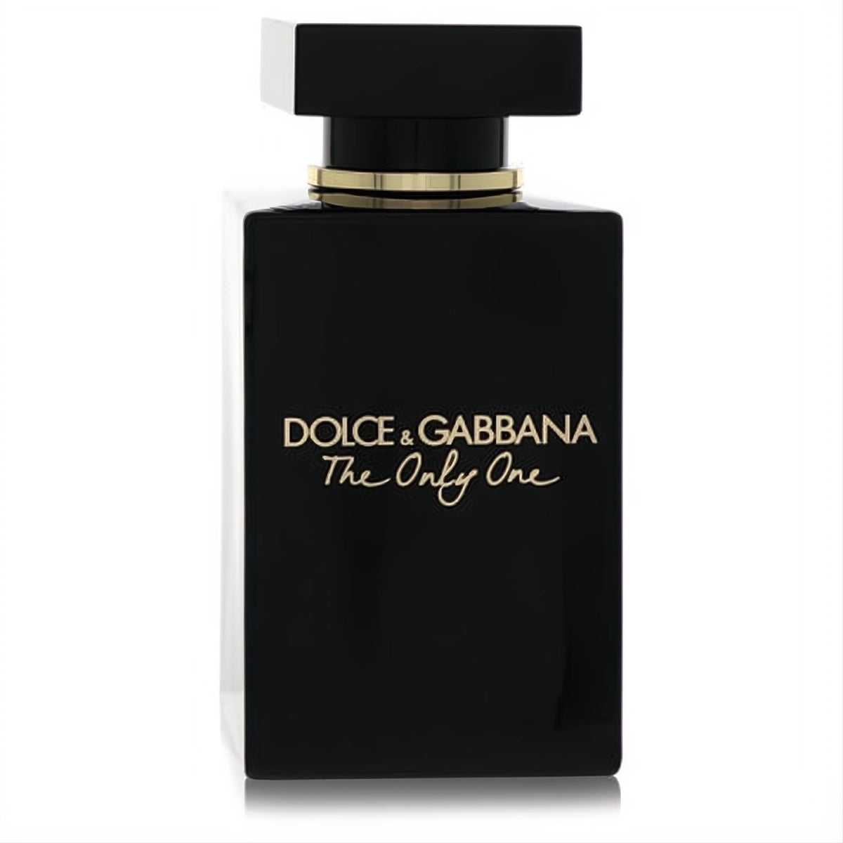 Elegant Dolce & Gabbana The Only One Intense women's EDP. Sleek black bottle with gold branding and square black cap.