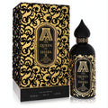 Opulent black and gold Queen of Sheba Attar Collection Eau de Parfum, 3.4 oz bottle with intricate design and matching box.