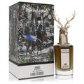 Penhaligon's Lord George 2.5 oz EDP: amber bottle with a distinctive gold stag head cap, beside its richly illustrated dark box.