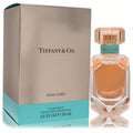 Captivating Tiffany Rose Gold Eau de Parfum 50ml spray. Elegant faceted glass bottle with rose gold cap and iconic Tiffany blue accent.