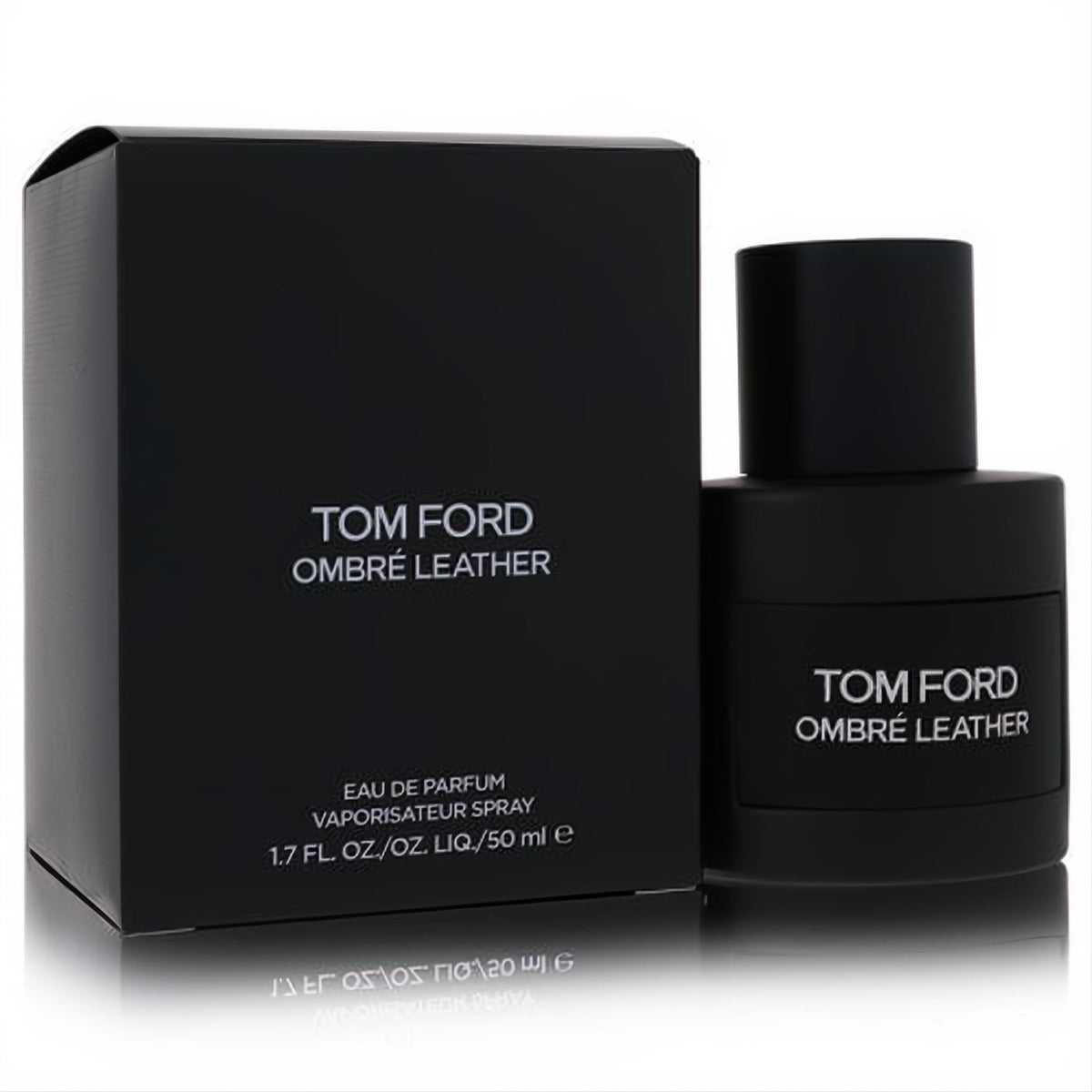 Luxurious Tom Ford Ombré Leather 1.7 oz Eau de Parfum in a sleek matte black bottle and matching box.