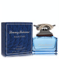 Tommy Bahama Maritime 2.5 oz men's cologne. Distinctive blue bottle with a nautical cleat & rope cap, beside its elegant blue box.