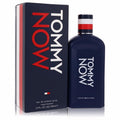 Tommy Hilfiger Now 3.4 oz men's Eau De Toilette. Sleek navy bottle with vertical 'TOMMY NOW' text and striped cap, beside its matching box.