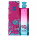 Experience Tous Bonjour Senorita! Vibrant pink-to-blue perfume bottle with a blue bear cap and tropical floral box.