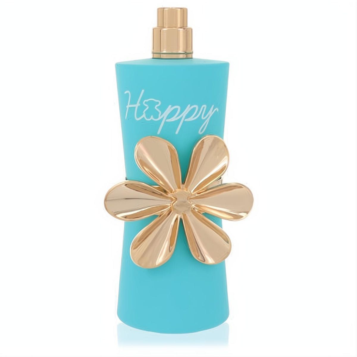 Tous Happy Moments 3 oz women's perfume: vibrant teal bottle, gold cap, and iconic gold daisy design.
