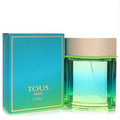 Tous Man Chill 3.4 oz EDT in a sleek blue-green gradient bottle with a tan cap, lime accent, and vibrant matching box.