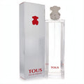 Exquisite Tous Eau De Toilette 3 oz spray. Clear glass bottle, signature silver bear cap, and elegant silver box with red logo.