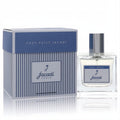 Tout Petit Jacadi alcohol-free men's fragrance. Clear glass bottle, silver cap, and stylish blue & white striped box.