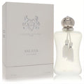 Valaya by Parfums De Marly 2.5 oz EDP. Elegant frosted white bottle with silver cap, white tassels, and luxurious matching box.