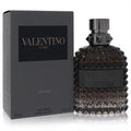 Valentino Uomo Intense 3.4 oz men's EDP. Dark gray pyramid-studded bottle and matching box for a luxurious experience.
