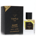 Vertus Majeste 3.4 oz Eau De Parfum. Elegant clear glass bottle with black label, paired with a luxurious black and gold patterned box.
