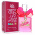 Sparkling Viva La Juicy Neon 3.4 oz EDP in a pink glass bottle with a chic satin bow and gold charm.