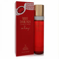 Elizabeth Taylor White Diamonds en Rouge 3.3 oz EDT spray, a luxurious red bottle with gold cap and diamond band, beside its elegant red box.
