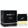 Bold William Rast Rebel for him 3.04 oz Eau De Parfum spray. Sleek clear bottle with black cap and signature black box.