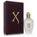 Xerjoff XJ 1861 Renaissance 3.4 oz unisex EDP. Frosted bottle, gold X logo, ornate cap, and luxurious burgundy leather box.