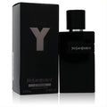 Luxurious Y Le Parfum by Yves Saint Laurent 3.3 oz men's fragrance. Sleek glossy black bottle and matte box with silver Y logo.