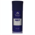 Bold dark blue Yardley Navy men's body spray can with sleek silver label. Experience a clean, masculine fragrance.