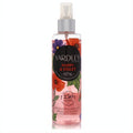Yardley London Poppy & Violet body mist. Clear bottle, vibrant red poppies, purple violets, celebrating 250 years of fine fragrance.