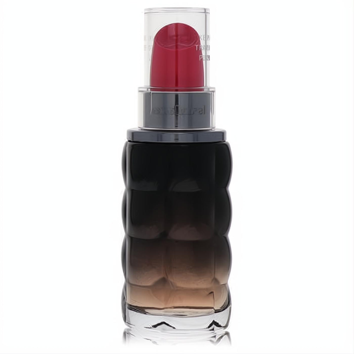 Cacharel Yes I am Pink First 1.7 oz women's perfume. Unique lipstick bottle with black-brown gradient glass and vibrant red cap.