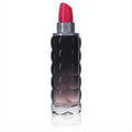 Cacharel Yes I am Pink First women's perfume. Chic dark ombre bottle with textured design and vibrant pink lipstick cap.