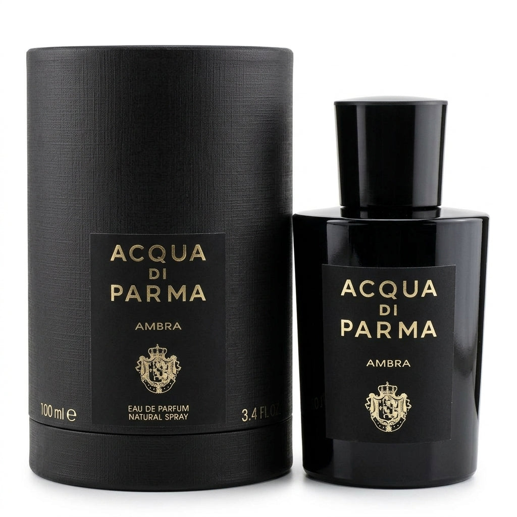Eau de Parfum fragrance bottle and cylinder box — Studio - Side View | Generated by Modelize