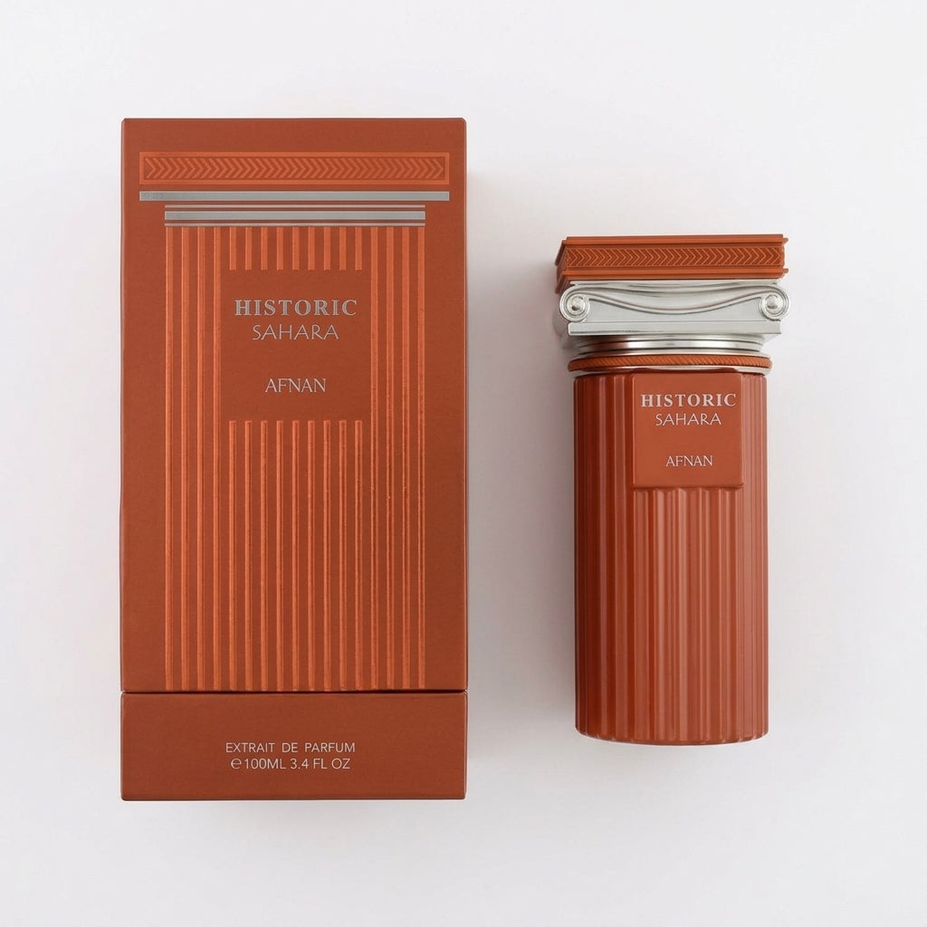 Perfume bottle and packaging — Flat Lay - Front | Generated by Modelize