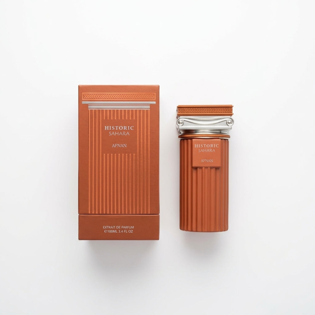 Fragrance bottle and decorative packaging — Flat Lay - Back | Generated by Modelize