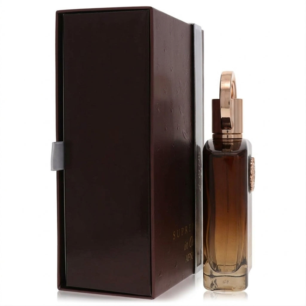 Fragrance bottle and packaging — Studio - Side View | Generated by Modelize