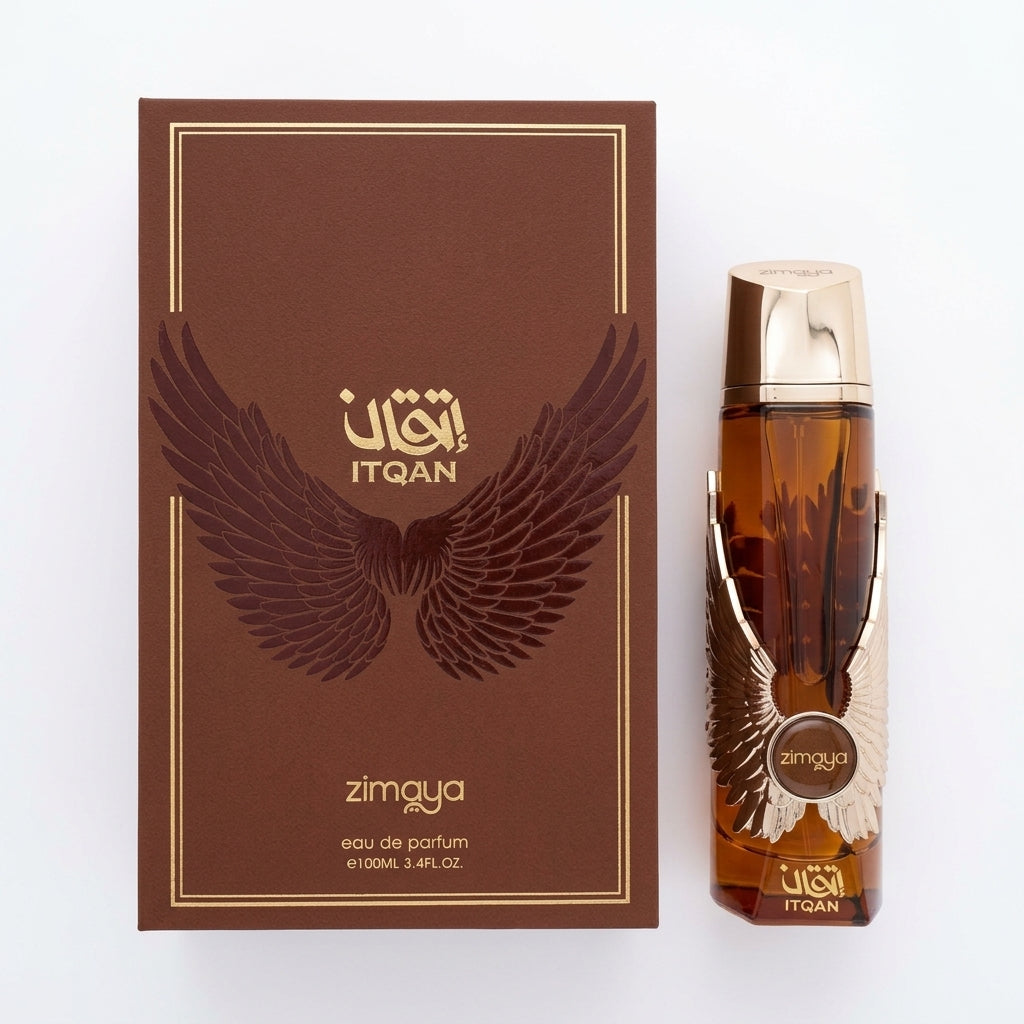 Fragrance Bottle and Box — Flat Lay - Front | Generated by Modelize