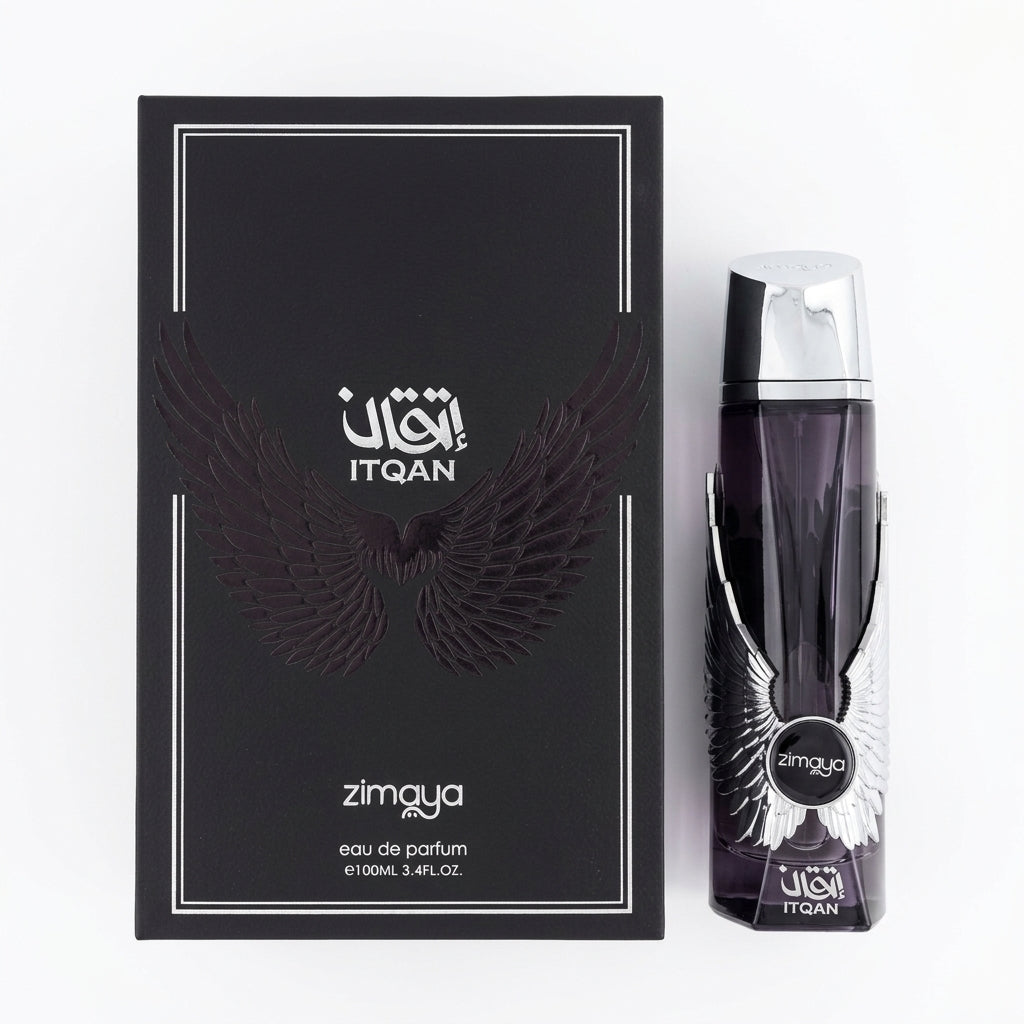 Fragrance Bottle and Packaging — Flat Lay - Front | Generated by Modelize