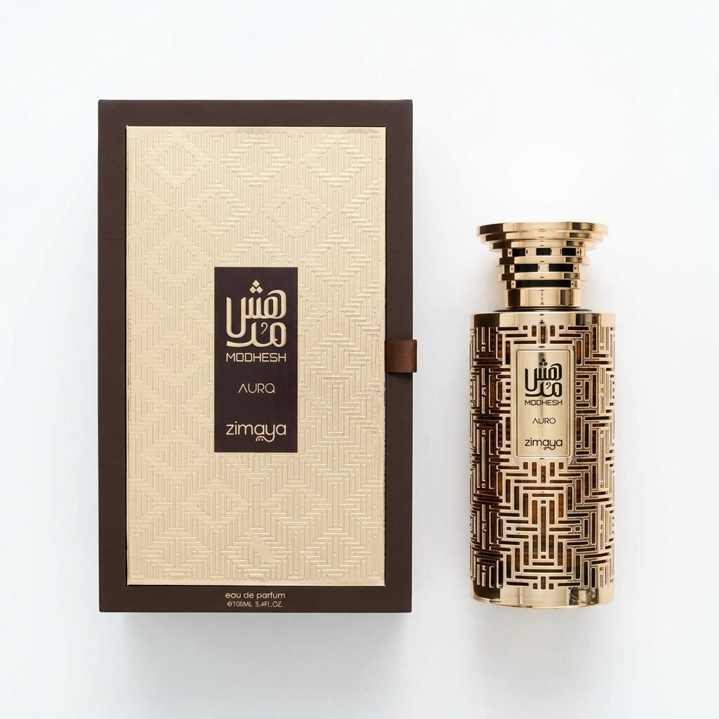 Eau De Parfum fragrance with presentation box — Flat Lay - Front | Generated by Modelize