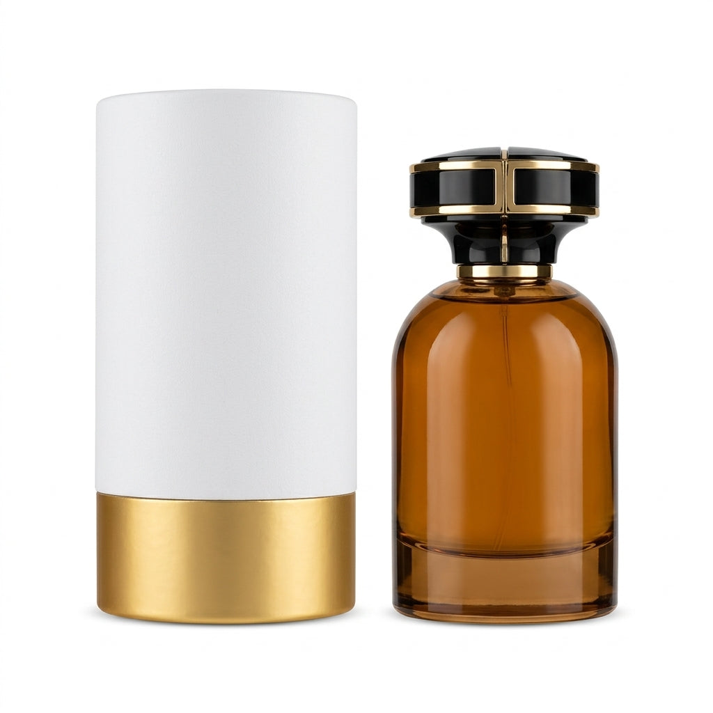 Fragrance bottle and packaging — Studio - Back View | Generated by Modelize