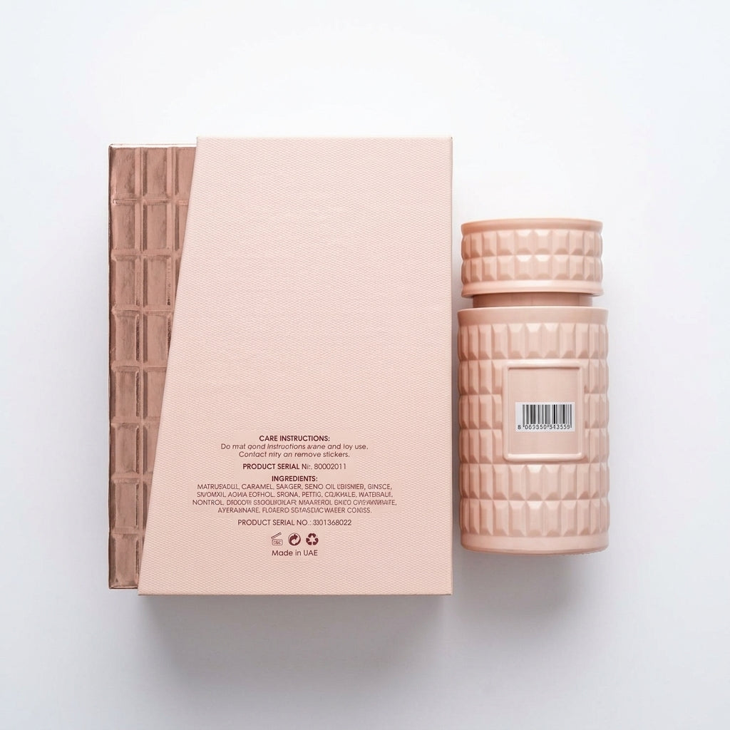 Eau De Parfum and Packaging — Flat Lay - Back | Generated by Modelize