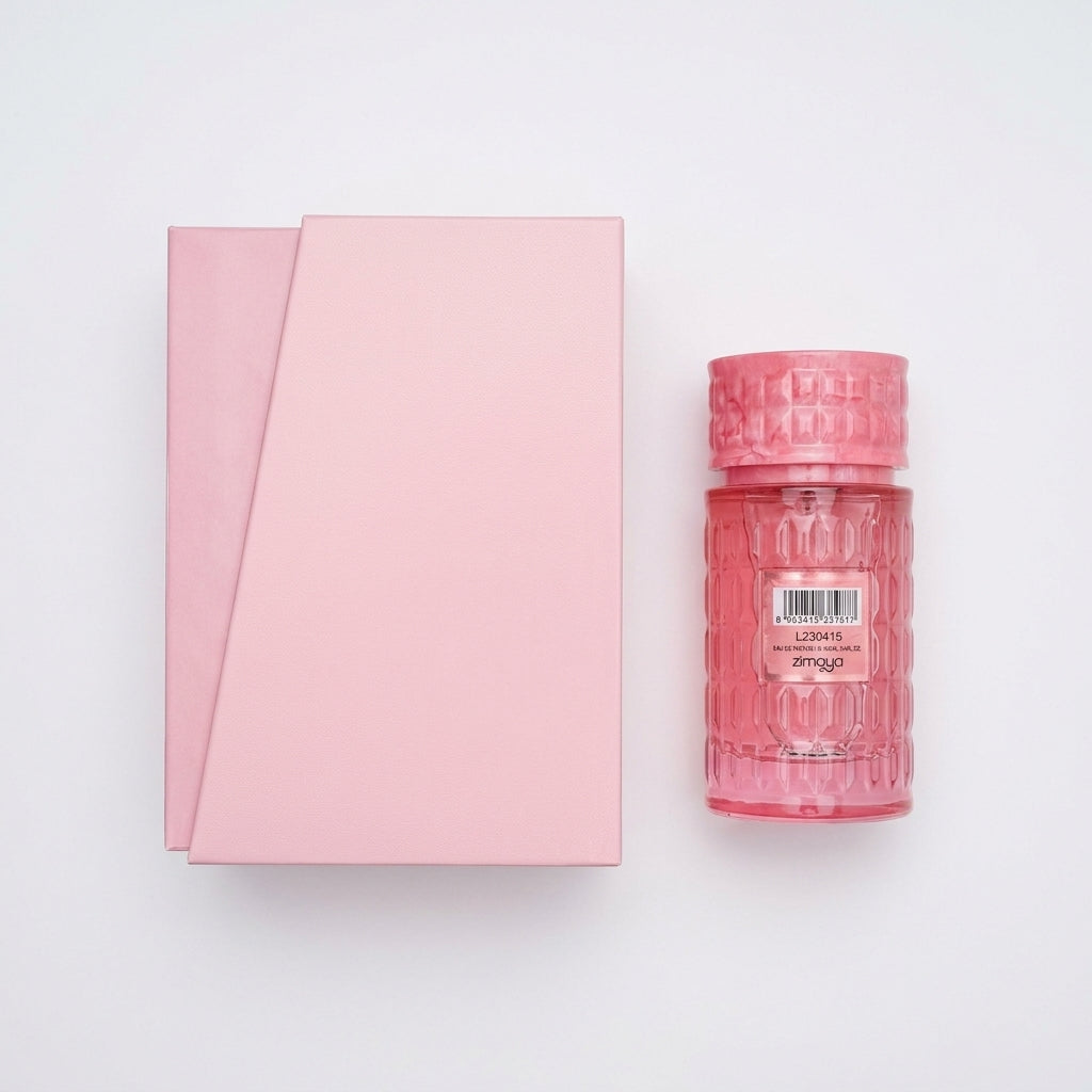 Perfume bottle and packaging — Flat Lay - Back | Generated by Modelize