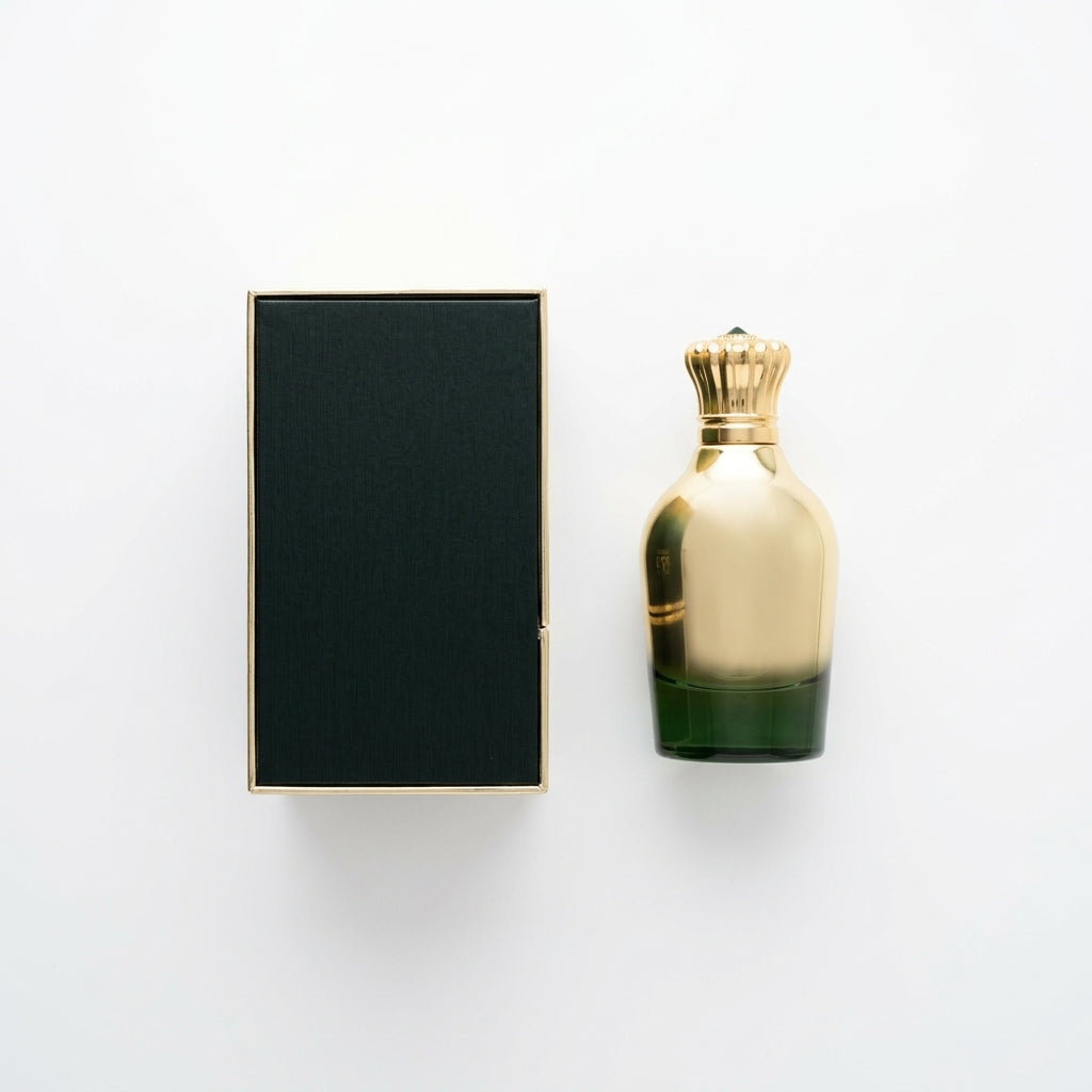 Perfume bottle and luxury packaging — Flat Lay - Back | Generated by Modelize