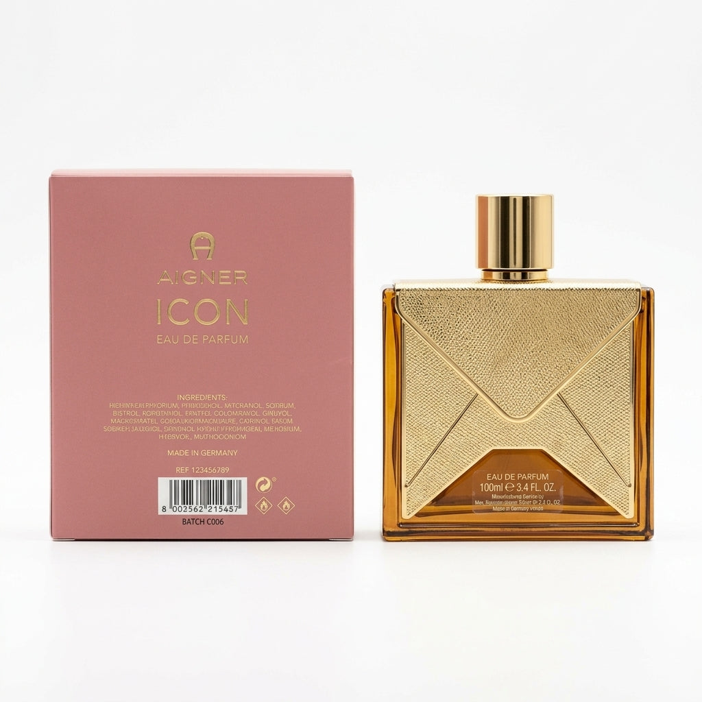 Perfume bottle and packaging — Studio - Back View | Generated by Modelize