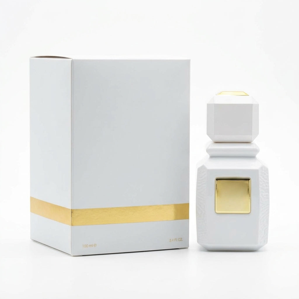 Fragrance bottle and packaging — Studio - Back View | Generated by Modelize