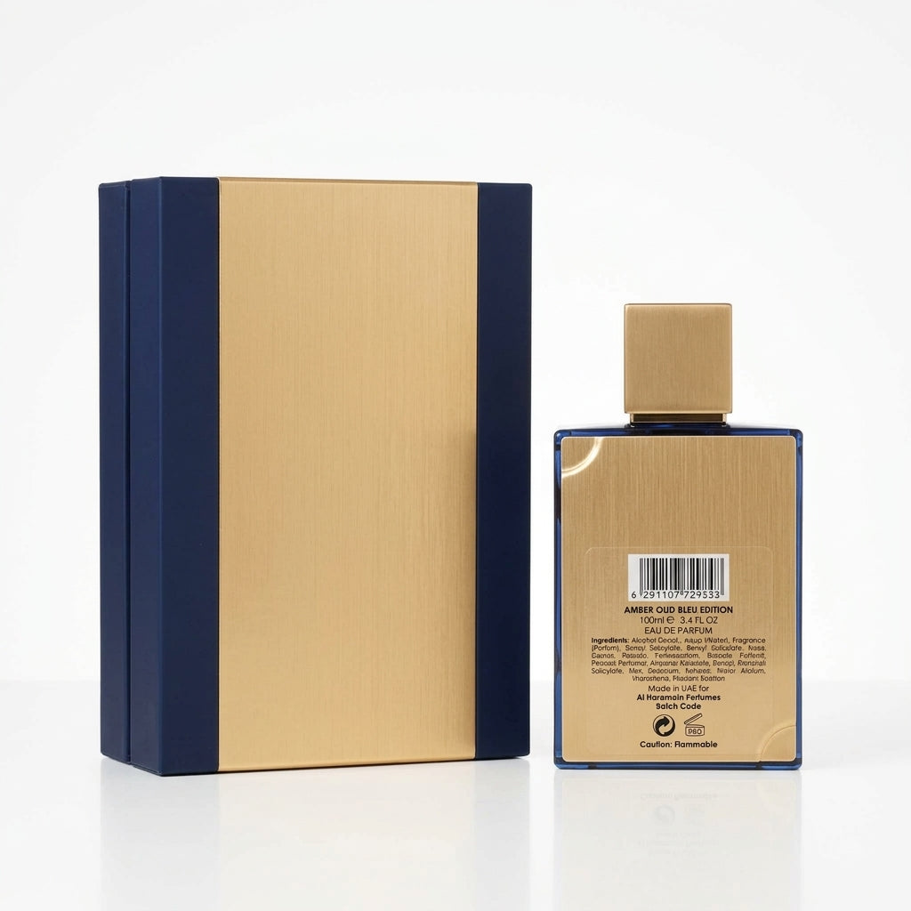 Perfume bottle and display box — Studio - Back View | Generated by Modelize
