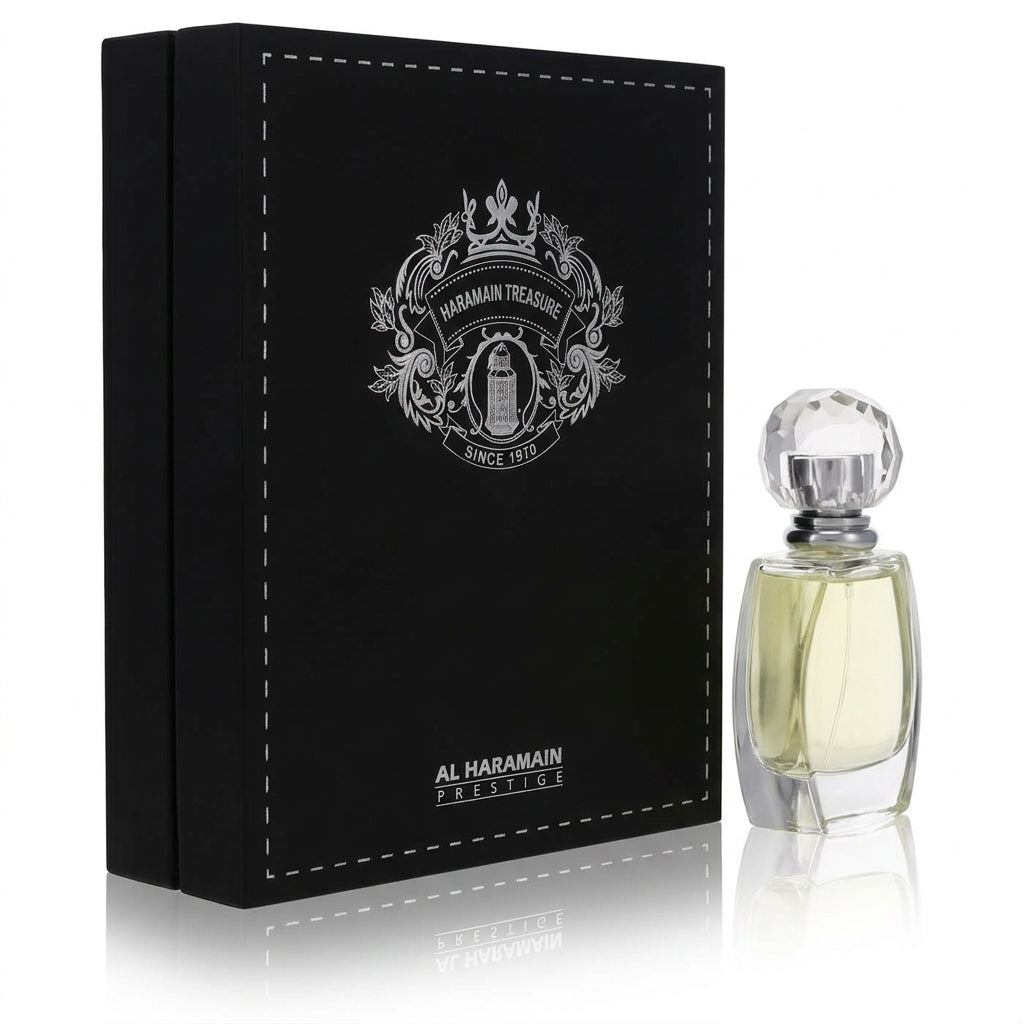 Perfume bottle and luxury presentation box — Studio - Side View | Generated by Modelize